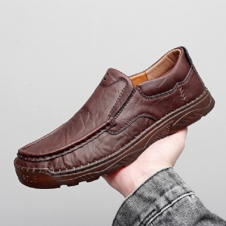 Mężczyźni Skóra Bydlęca Oddychające Szwy Ręczne Miękka Podeszwa Slip On Solid Casual Lofer Shoes