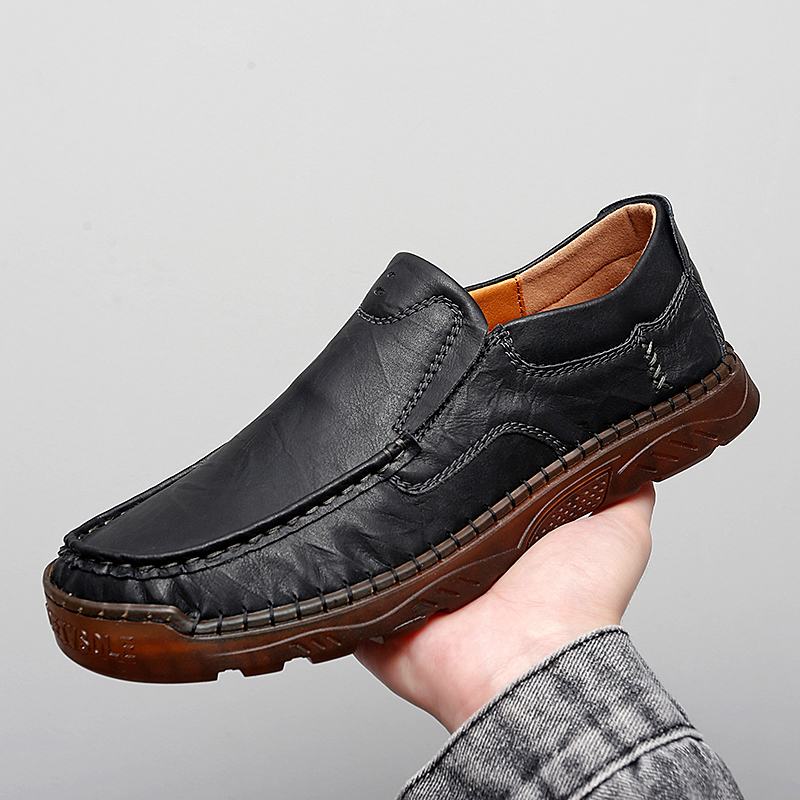 Mężczyźni Skóra Bydlęca Oddychające Szwy Ręczne Miękka Podeszwa Slip On Solid Casual Lofer Shoes