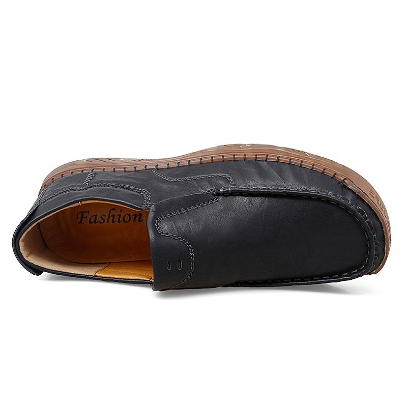 Mężczyźni Skóra Bydlęca Oddychające Szwy Ręczne Miękka Podeszwa Slip On Solid Casual Lofer Shoes