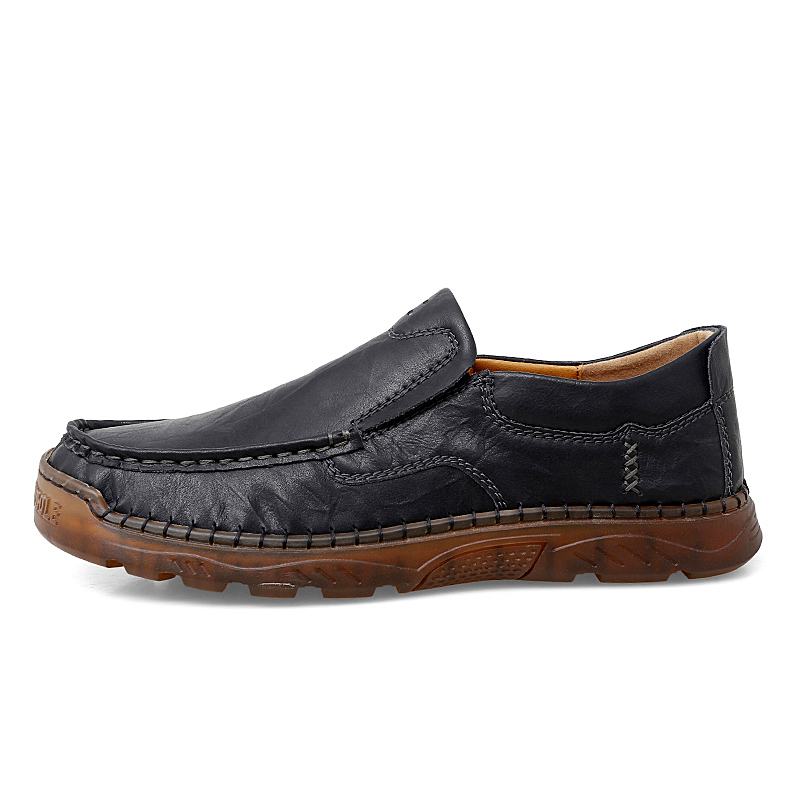 Mężczyźni Skóra Bydlęca Oddychające Szwy Ręczne Miękka Podeszwa Slip On Solid Casual Lofer Shoes