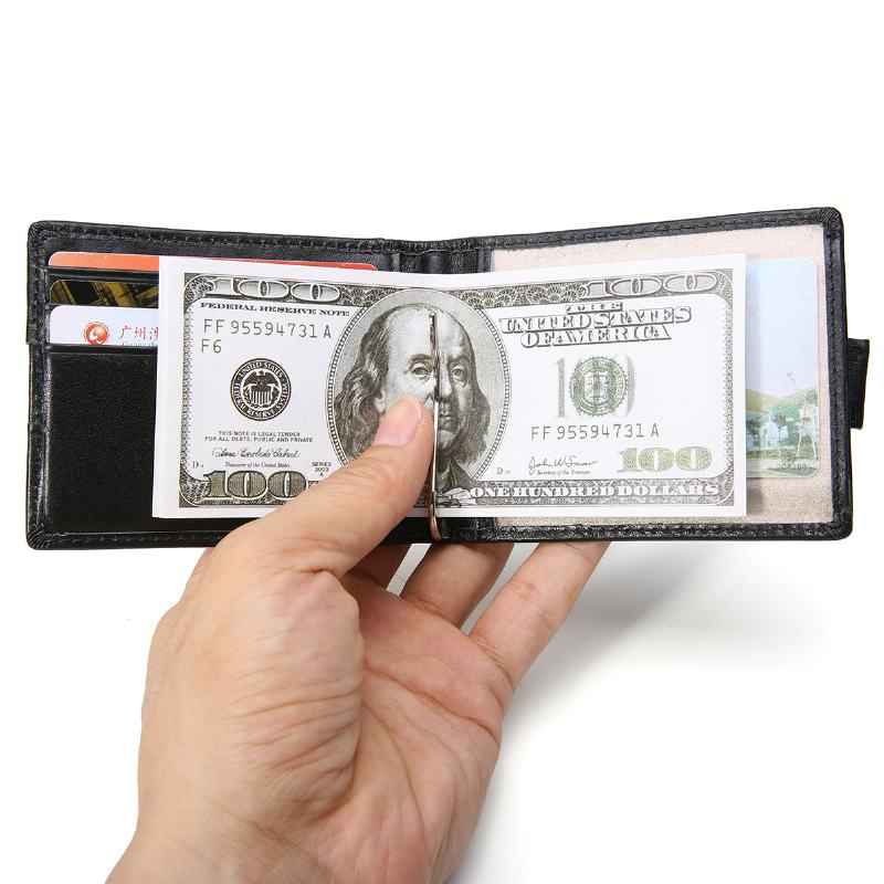 Mężczyźni Slim Bifold Blocking Portfele Retro Casual Prawdziwej Skóry Krótkie Gniazdo Na Wiele Kart Posiadacz Karty Money Clip