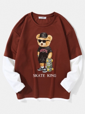 Mężczyźni Street Teddy Bears Drukowanie Fakes Dwa T-shirty Z Okrągłym Dekoltem