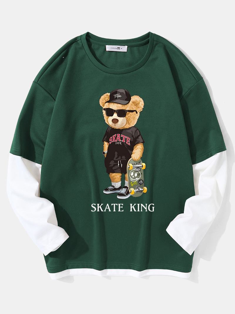 Mężczyźni Street Teddy Bears Drukowanie Fakes Dwa T-shirty Z Okrągłym Dekoltem