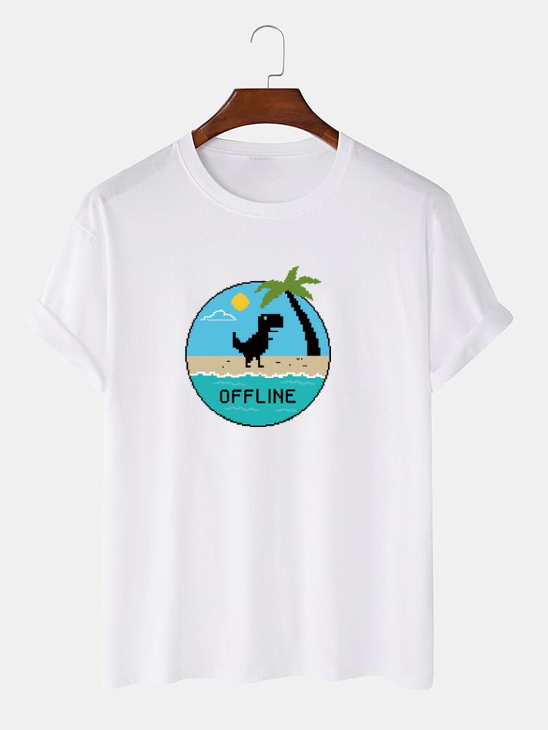 Męska 100% Bawełniana Koszulka Z Dinozaurem Z Nadrukiem Graficznym Oddychająca Cienka Koszulka Na Co Dzień