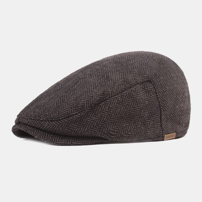 Męska Bawełniana CZapka W Jodełkę Ciepła CZapka Beret Casual Regulowana CZapka Cabbie Forward Hat