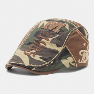 Męska Bawełniana Kamuflażowa Wyszywana Litera Wzór Outdoor Casual Beret Cap Forward Cap Flat Hat
