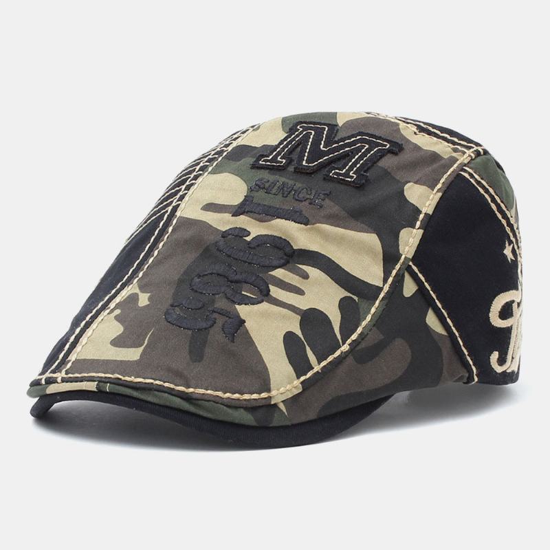 Męska Bawełniana Kamuflażowa Wyszywana Litera Wzór Outdoor Casual Beret Cap Forward Cap Flat Hat