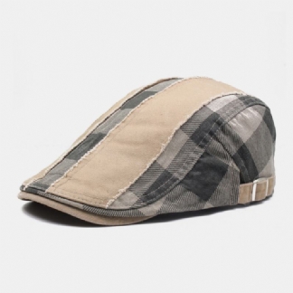 Męska Bawełniana Patchworkowa Przeszywana Krata Casual Outdoor Sunshade Flat Hat Beret Hat