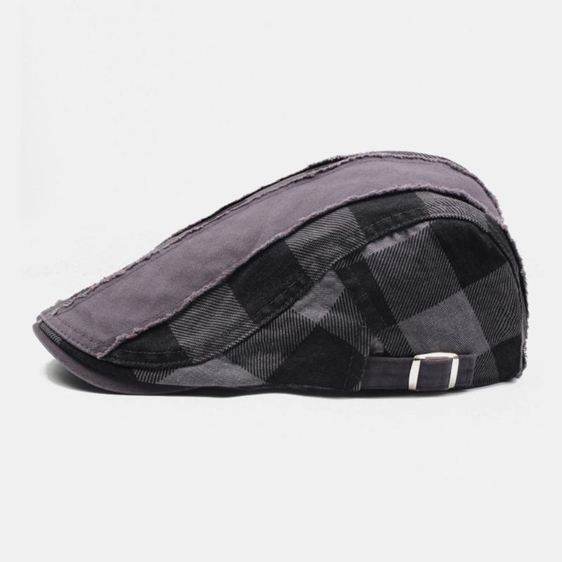 Męska Bawełniana Patchworkowa Przeszywana Krata Casual Outdoor Sunshade Flat Hat Beret Hat