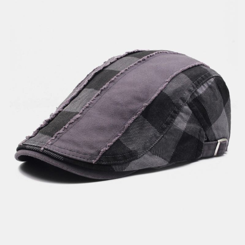 Męska Bawełniana Patchworkowa Przeszywana Krata Casual Outdoor Sunshade Flat Hat Beret Hat