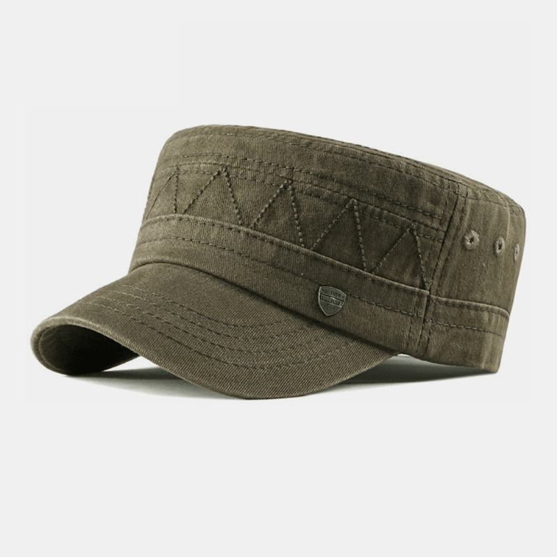 Męska Bawełniana Pościel Solid Color Label Stitching Outdoor Sunshade Casual Military Cap Flat Cap