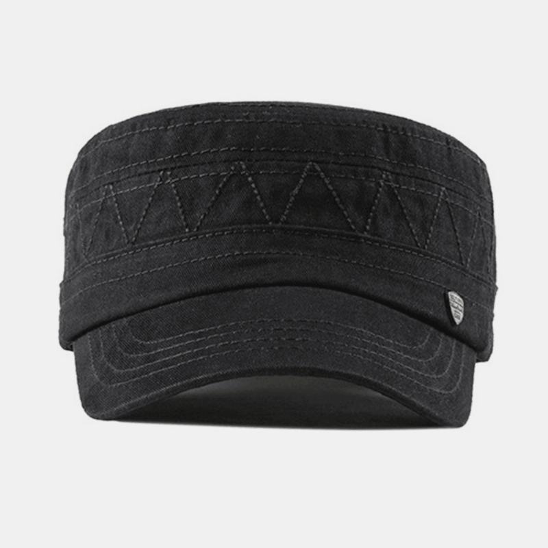 Męska Bawełniana Pościel Solid Color Label Stitching Outdoor Sunshade Casual Military Cap Flat Cap