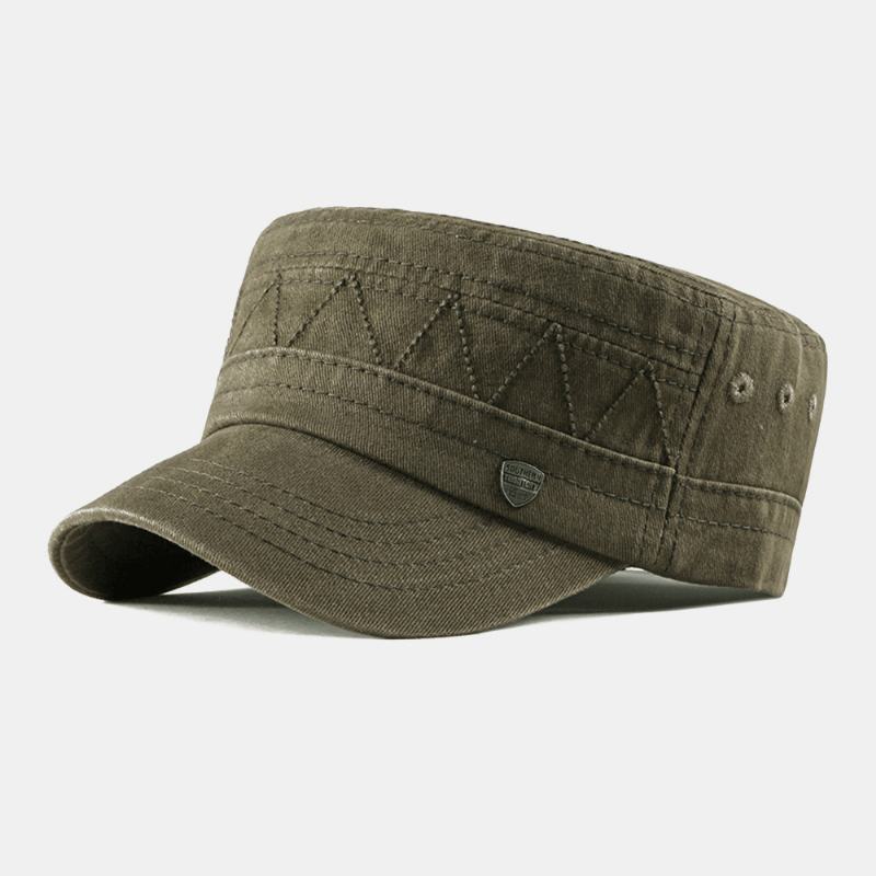 Męska Bawełniana Pościel Solid Color Label Stitching Outdoor Sunshade Casual Military Cap Flat Cap