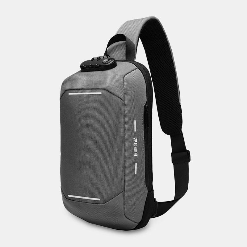 Męska Blokada Hasła Oxford Anti-theft Odblaskowy Pasek Design Wodoodporna Torba Z Wieloma Kieszeniami Crossbody Sling Bag Torba Na Klatkę Piersiową