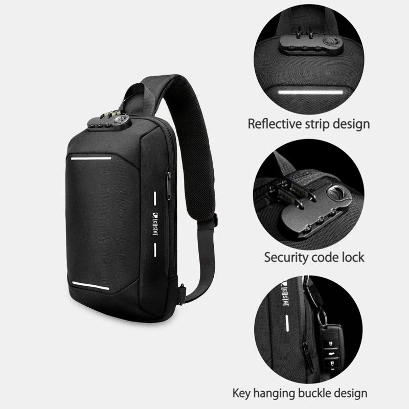 Męska Blokada Hasła Oxford Anti-theft Odblaskowy Pasek Design Wodoodporna Torba Z Wieloma Kieszeniami Crossbody Sling Bag Torba Na Klatkę Piersiową