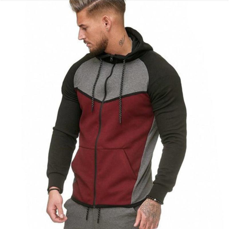 Męska Bluza Z Kapturem Colorblock Fitness Sports Cardigan Top