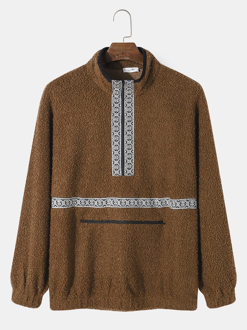 Męska Bluza Z Kapturem Teddy Tribal Zip Half Zip Pattern Pullover