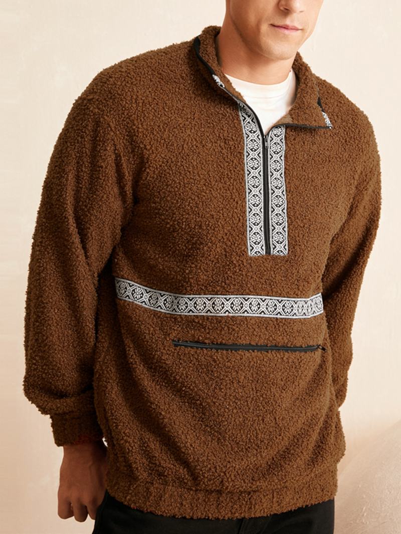 Męska Bluza Z Kapturem Teddy Tribal Zip Half Zip Pattern Pullover