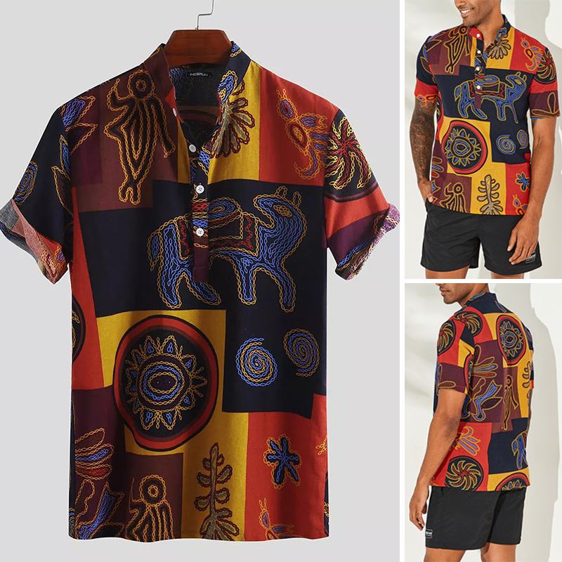 Męska Bluzka Z Krótkim Rękawem Hawajskie Kwiatowe Koszule Summer Beach Casual T Shirt Tops