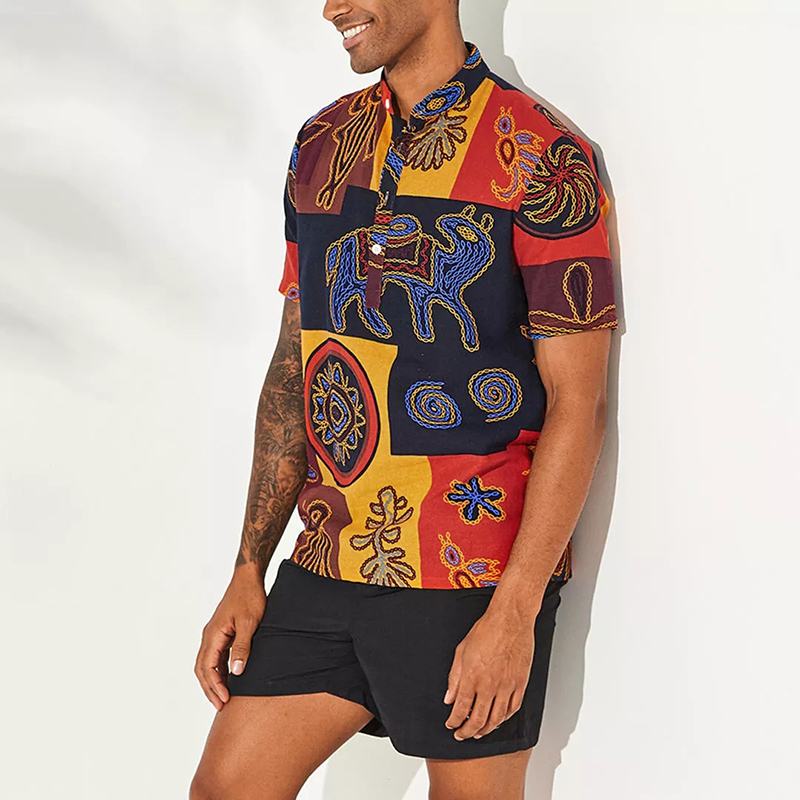Męska Bluzka Z Krótkim Rękawem Hawajskie Kwiatowe Koszule Summer Beach Casual T Shirt Tops