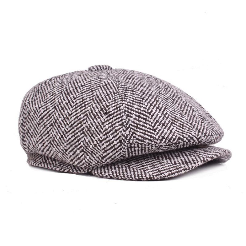 Męska CZapka Unisex W Stylu Vintage Bawełniana Ośmiokątna CZapka Zimowa W Paski Dżentelmen Gazeciarz Beret