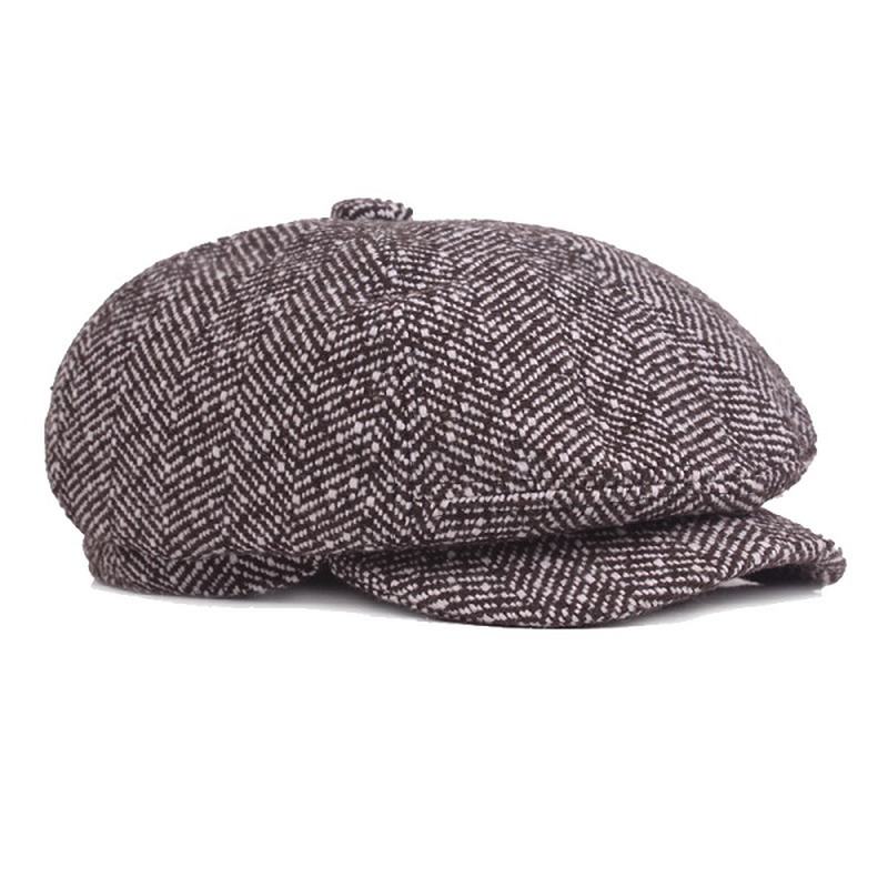 Męska CZapka Unisex W Stylu Vintage Bawełniana Ośmiokątna CZapka Zimowa W Paski Dżentelmen Gazeciarz Beret