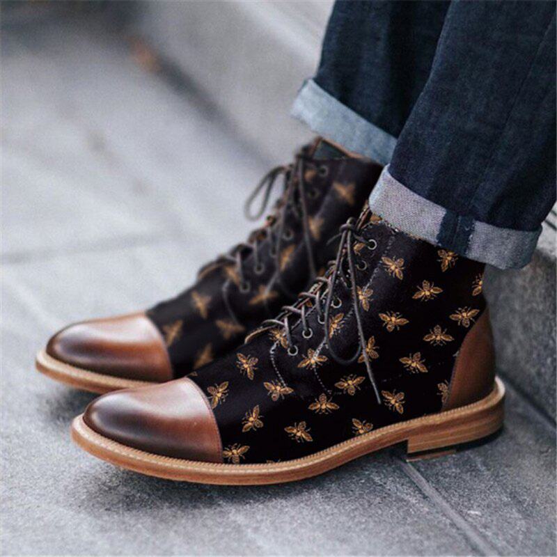 Męska CZapka Z Daszkiem W Stylu Brytyjskim Łączenie Pszczół Z Nadrukiem Ankle Jack Boots