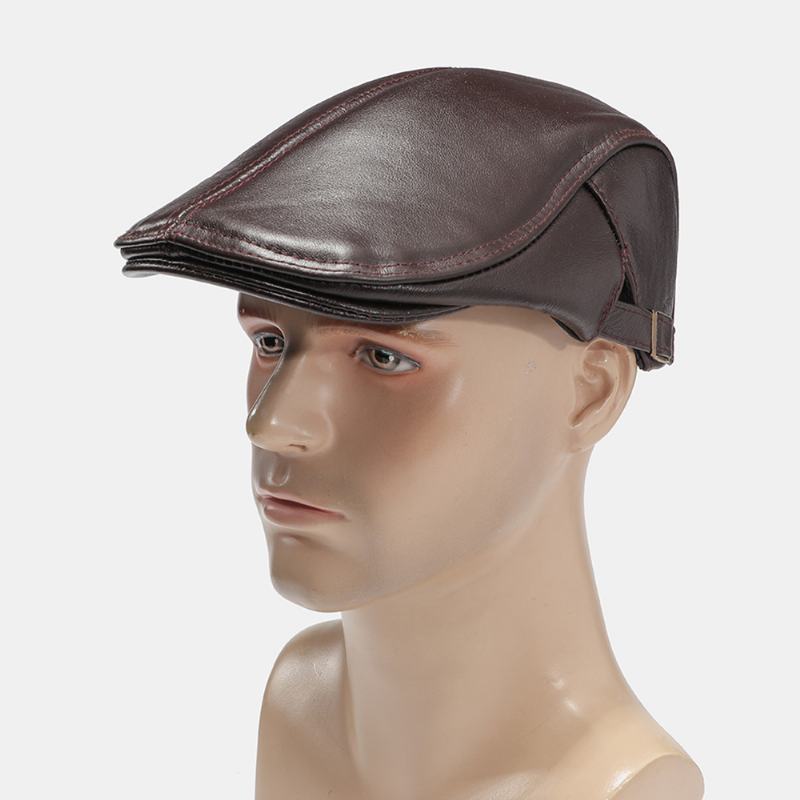 Męska CZapka Z Prawdziwej Skóry Casual Retro Moda Forward Hat Beret Hat