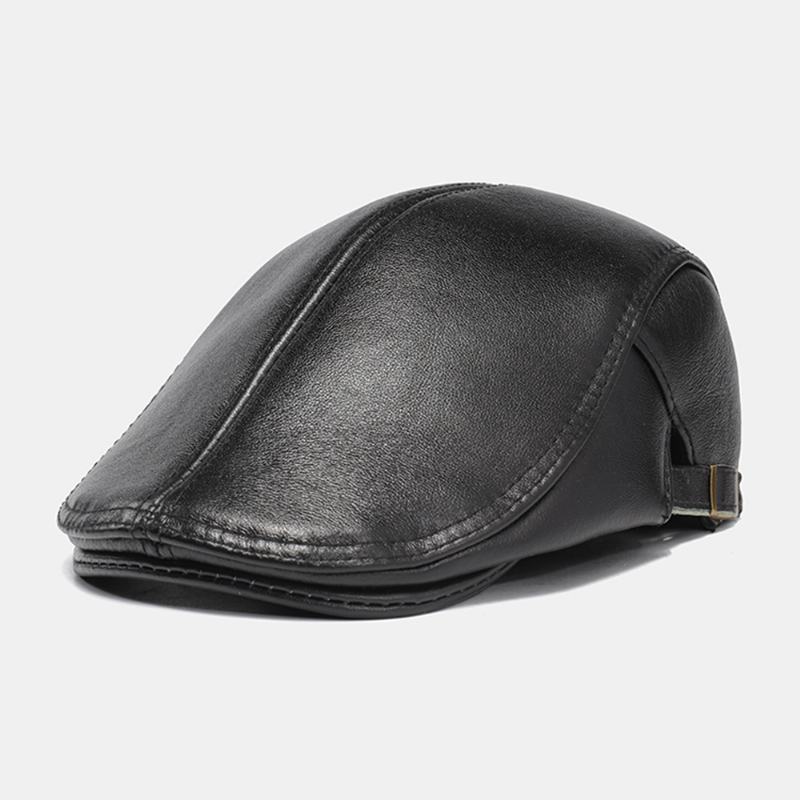 Męska CZapka Z Prawdziwej Skóry Casual Retro Moda Forward Hat Beret Hat