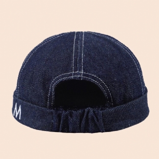 Męska Denim Dome List Haft Landlord Cap Hip Hop Summer Sunshade Regulowana CZapka Bez Ronda CZapka Z CZaszką