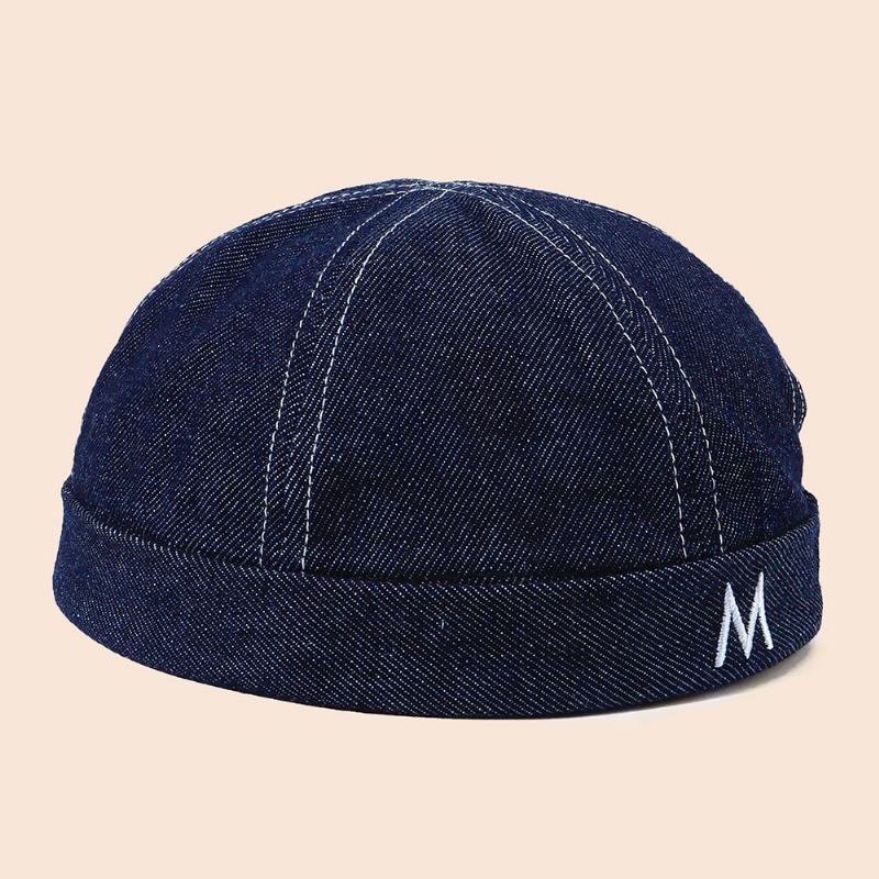 Męska Denim Dome List Haft Landlord Cap Hip Hop Summer Sunshade Regulowana CZapka Bez Ronda CZapka Z CZaszką