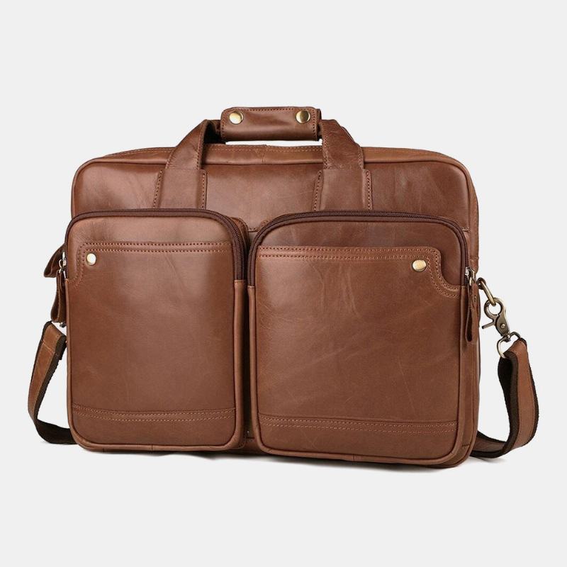 Męska Dwuwarstwowa Kieszonkowa Torebka Antykradzieżowa Retro Multi-pocket 13.3 Cala Torba Na Laptopa Torby Na Ramię Crossbody