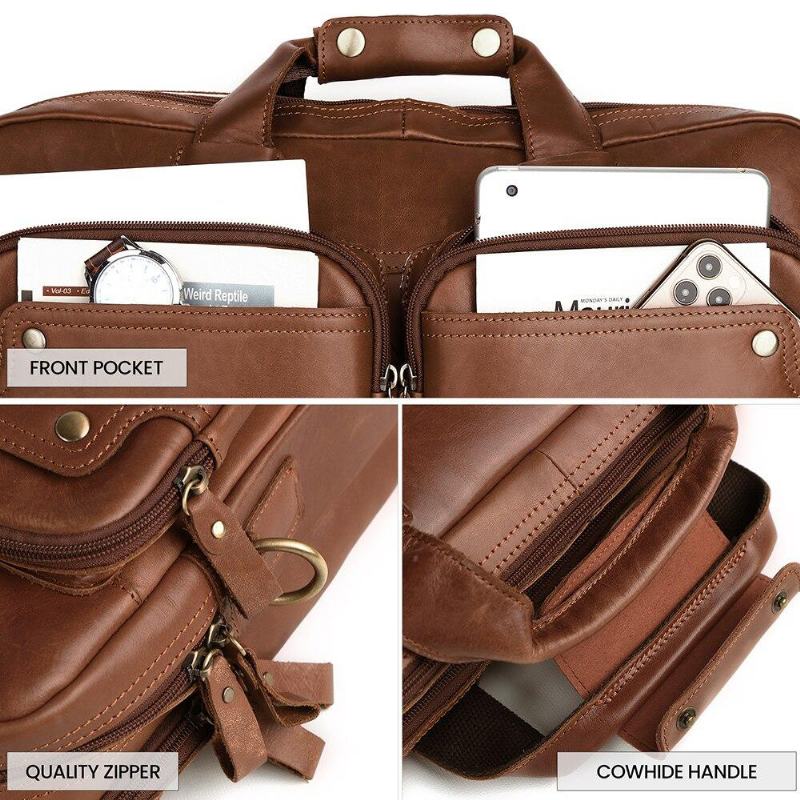 Męska Dwuwarstwowa Kieszonkowa Torebka Antykradzieżowa Retro Multi-pocket 13.3 Cala Torba Na Laptopa Torby Na Ramię Crossbody