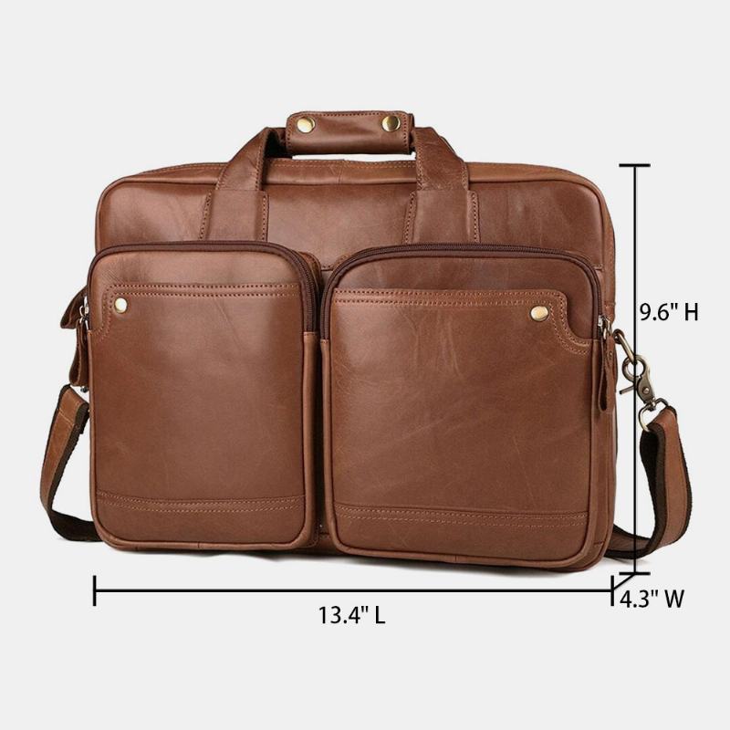 Męska Dwuwarstwowa Kieszonkowa Torebka Antykradzieżowa Retro Multi-pocket 13.3 Cala Torba Na Laptopa Torby Na Ramię Crossbody