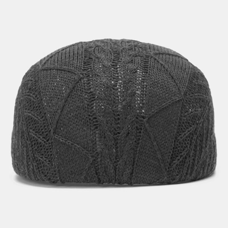 Męska Dzianina W Jednolitym Kolorze Niewyrównane Paski Twist Wzór Żakardowy Casual Ciepło Beret Płaska CZapka