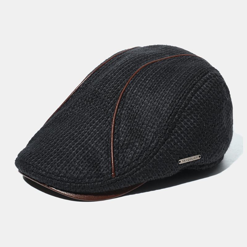 Męska Dzianinowa CZapka Wyściełane Ciepłe Berety Casual Outdoor Visor Forward Hat