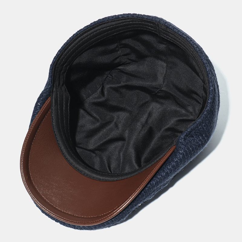 Męska Dzianinowa CZapka Wyściełane Ciepłe Berety Casual Outdoor Visor Forward Hat