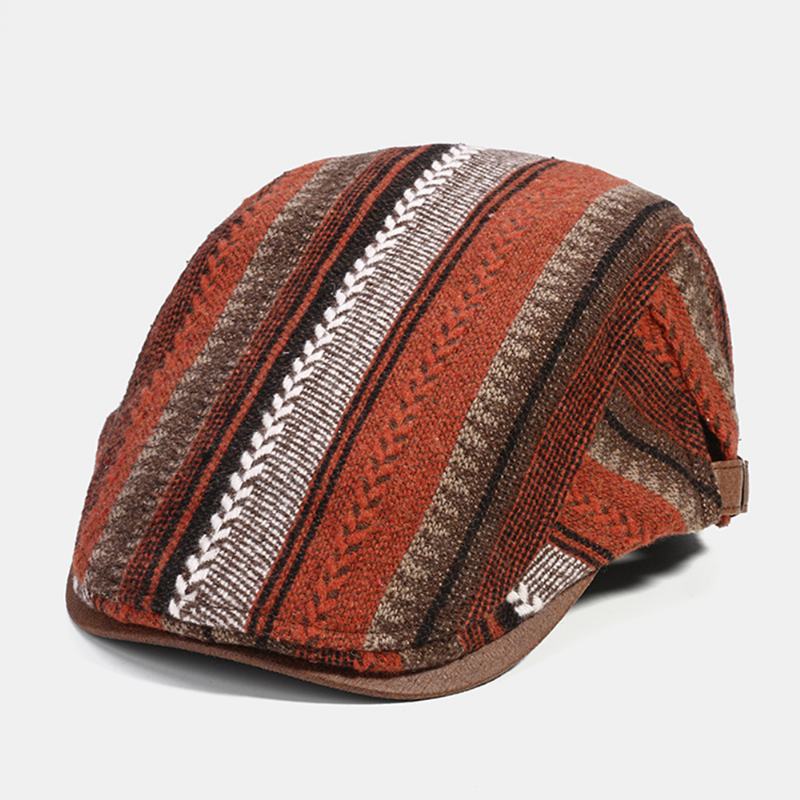 Męska Dzianinowa W Paski Patchwork Retro Casual Outdoor Forward Hat Beret Hat