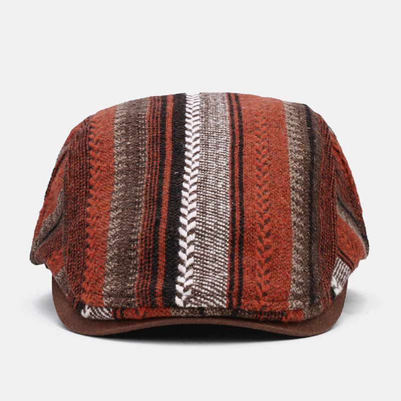 Męska Dzianinowa W Paski Patchwork Retro Casual Outdoor Forward Hat Beret Hat