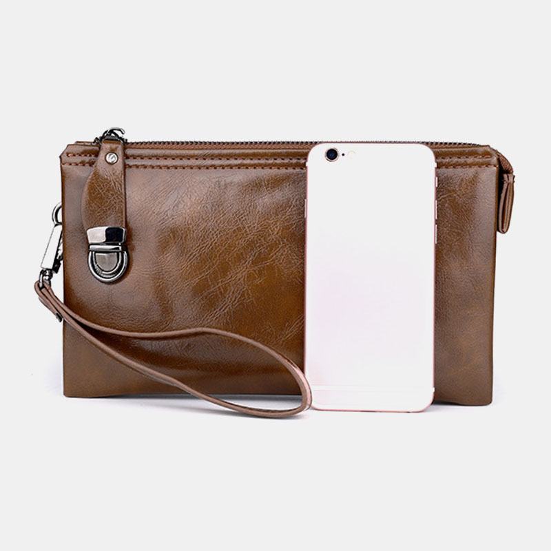 Męska Faux Leather Anti-theft Retro Business 6.3 Cala Torba Na Telefon Hand Carry Portfel Kopertówka Z Paskiem Na Nadgarstek