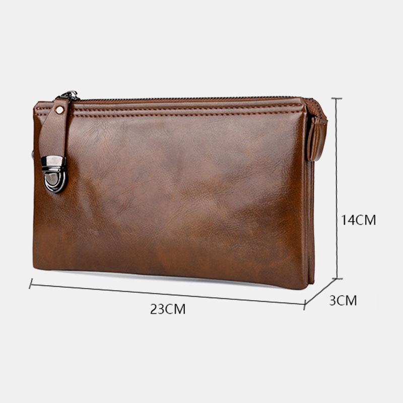 Męska Faux Leather Anti-theft Retro Business 6.3 Cala Torba Na Telefon Hand Carry Portfel Kopertówka Z Paskiem Na Nadgarstek