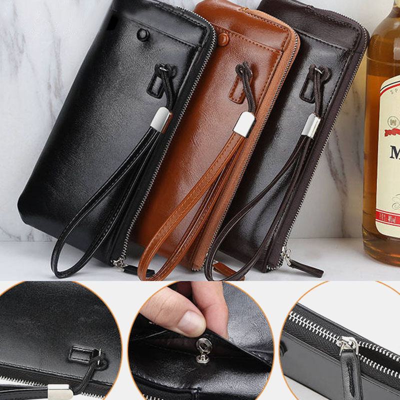 Męska Faux Leather Long Phone Bag Zipper Portfel Posiadacz Karty Sprzęgła Bag