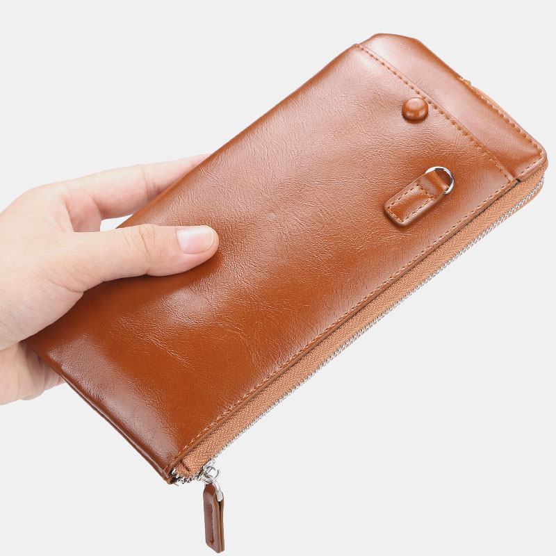 Męska Faux Leather Long Phone Bag Zipper Portfel Posiadacz Karty Sprzęgła Bag