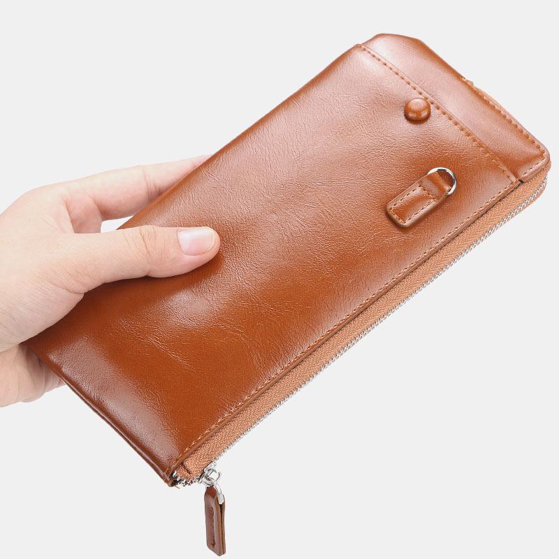 Męska Faux Leather Long Phone Bag Zipper Portfel Posiadacz Karty Sprzęgła Bag