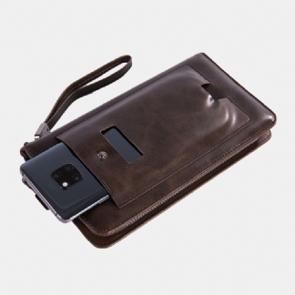 Męska Faux Leather Retro Business 6.3 Cala Torba Na Telefon Hand Carry Portfel Kopertówka Z Paskiem Na Nadgarstek