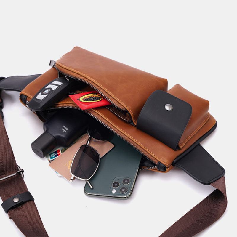 Męska Faux Leather Retro Business Casual Multi-carry Waist Bag Torba Na Klatkę Piersiową Sling Bag