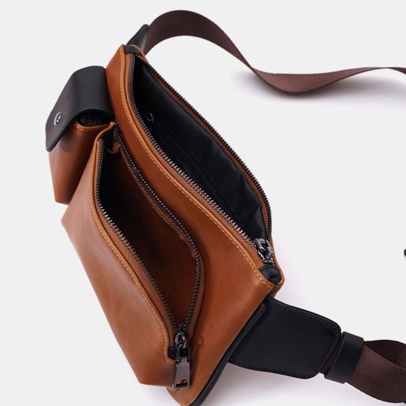 Męska Faux Leather Retro Business Casual Multi-carry Waist Bag Torba Na Klatkę Piersiową Sling Bag