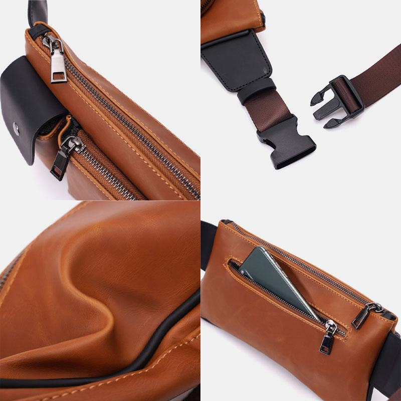 Męska Faux Leather Retro Business Casual Multi-carry Waist Bag Torba Na Klatkę Piersiową Sling Bag