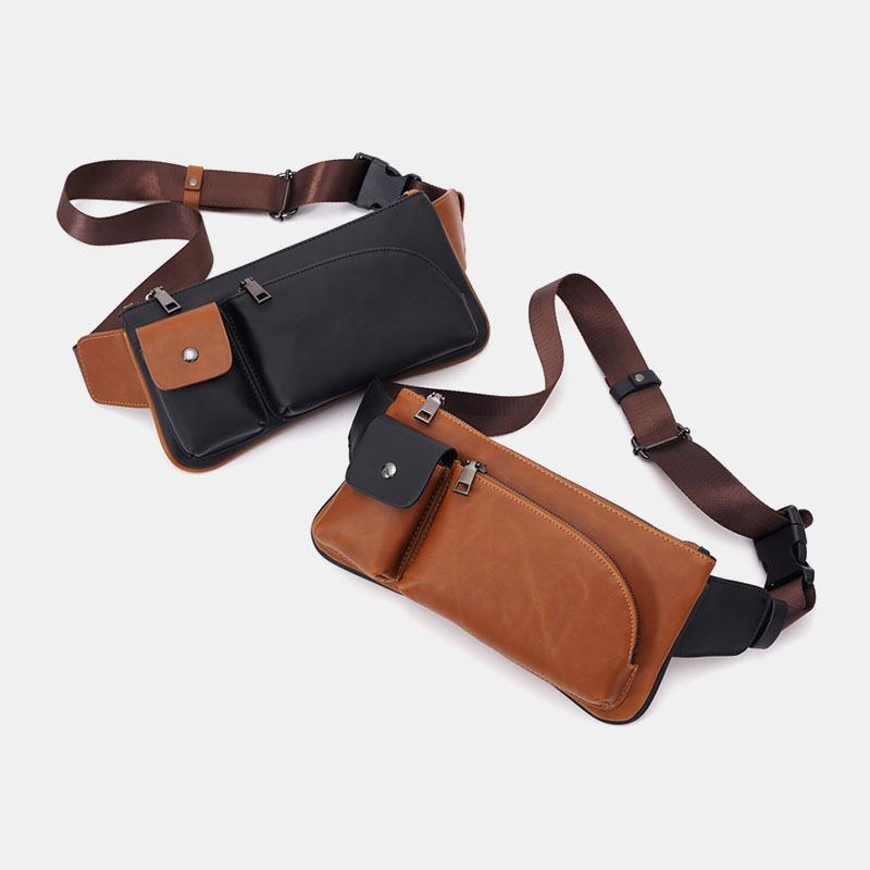 Męska Faux Leather Retro Business Casual Multi-carry Waist Bag Torba Na Klatkę Piersiową Sling Bag