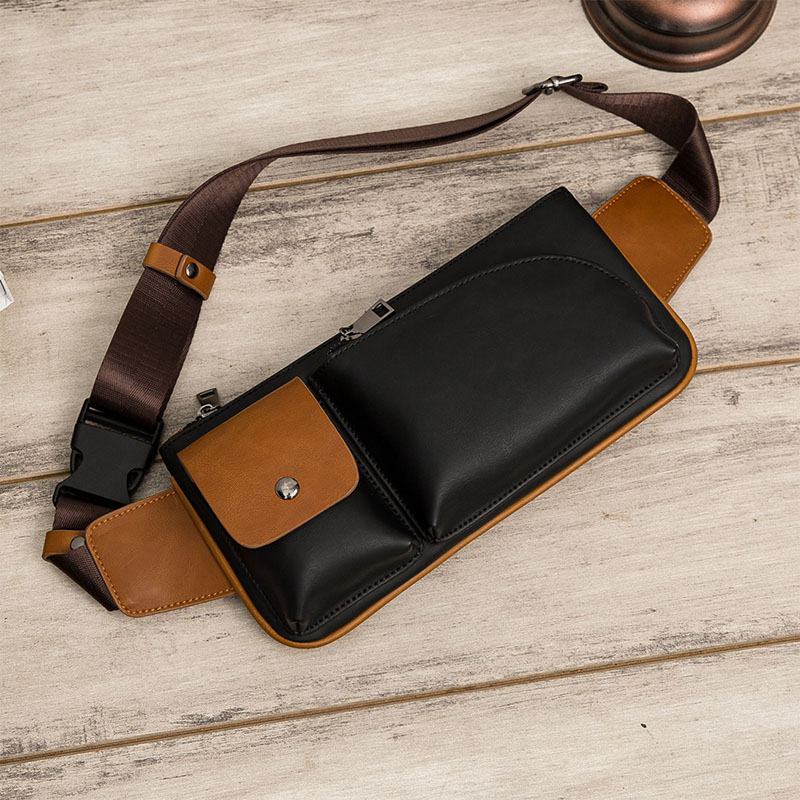 Męska Faux Leather Retro Business Casual Multi-carry Waist Bag Torba Na Klatkę Piersiową Sling Bag